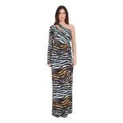 Just Cavalli Tiger Print One-Shoulder Maxi Klänning Multicolor, Dam