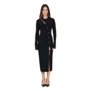 Versace Jeans Couture Svart Midi Klänning med Guldiga Knappar Black, D...