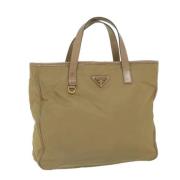 Prada Vintage Pre-owned Nylon handvskor Beige, Dam