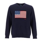 Polo Ralph Lauren Amerikanskt Flagga Crewneck Tröja Blue, Herr