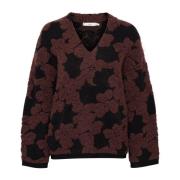 InWear Brun Jacquard Cutout Flower Tröja Brown, Dam