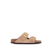 Birkenstock Läddertofflor med dubbla remmar Beige, Dam