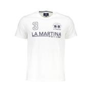 La Martina Elegant vitt bomullst-shirt med ikoniskt tryck White, Herr