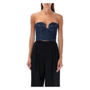 Magda Butrym Denim Bustier Top Navy Aw24 Blue, Dam