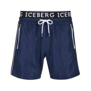 Iceberg Logo Boxer Badbyxor Midjelängd Blue, Herr