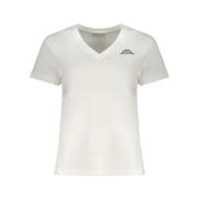 Kappa Vit Bomull V-ringad T-shirt med Logotyp White, Dam