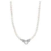 Nialaya Pearl Choker with Double Panther Head in Silver Gray, Herr