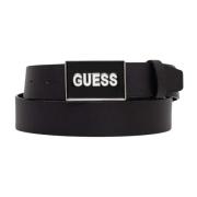 Guess Svart Läderbälte med Spänne Black, Herr