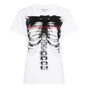 Alexander McQueen Logo Print Crew Neck Bomull T-shirt White, Dam