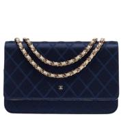 Chanel Vintage Pre-owned Satin plnbcker Blue, Dam