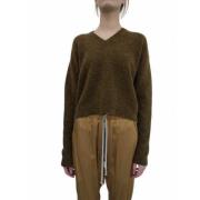 Rick Owens Chiné Honey V-Neck Alpaca Wool Sweater Green, Dam