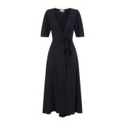 Ganni Twill Wrap Midi Klänning Black, Dam