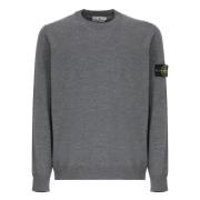 Stone Island Grå Crewneck Tröja med Logo Patch Gray, Herr