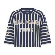 Balmain Randig Baseball T-shirt Multicolor, Dam