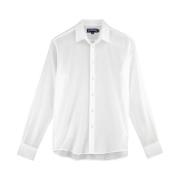 Vilebrequin Lätt Solid Unisex Bomull Voile Skjorta White, Herr