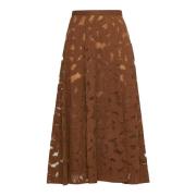 Max Mara Studio Brun Läder Blommig Spets Midi Kjol Brown, Dam