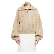 Lemaire Chunky Ribbed Knit Trucker Cardigan Beige, Dam