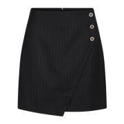 Bruuns Bazaar Svart Pinstripad Asymmetrisk Kjol med Knappar Black, Dam