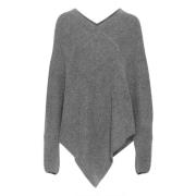 Cream Stickad Poncho Asfalt Melange Stiligt Mönster Gray, Dam