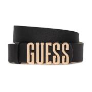 Guess Logo Bälte - Svart Läder Black, Dam