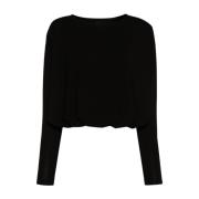 Pinko Svart Draperad Jersey Sweater Love Birds Black, Dam