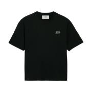 Ami Paris Svart Logo Crewneck T-shirt 100% Bomull Black, Herr