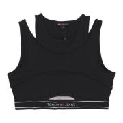 Tommy Hilfiger Logo Taping Cut Out Crop Top Black, Dam