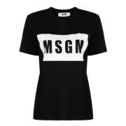 Msgm Svart Logo Print T-Shirt Black, Dam