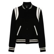 Saint Laurent Svart Teddyjacka med Kontrast Trim Black, Dam