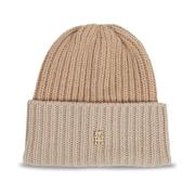 Tommy Hilfiger Chic Beige Ribbed Knit Beanie Beige, Dam