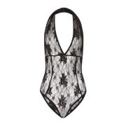 Nina Ricci Svart Spets Bodysuit - Elegant Stil Black, Dam