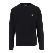 Maison Kitsuné Bomull Crew Neck Sweatshirt Räv Patch Black, Herr