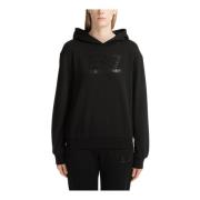 Emporio Armani EA7 Enfärgad Logo Rhinestone Hoodie Black, Dam