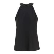 Pinko Satin Crew Neck Sleeveless Top Black, Dam