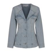 Ganni Denim Fitted Blazer Blue, Dam