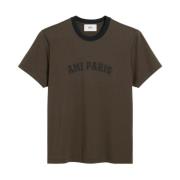 Ami Paris Logo Print Crew Neck T-shirts Brown, Herr