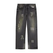 Palm Angels Kolgrå Whisker Straight Jeans Black, Herr