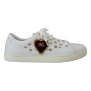 Dolce & Gabbana Vita Läder Sneakers med Guld Studs White, Dam