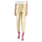 Tela Högmidjade Lurex Casual Byxor Yellow, Dam