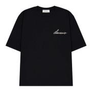 Laneus Boxy Crew Neck T-Shirt med Logo Broderi Black, Unisex