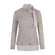 Ermanno Scervino Grå Mohair Stickad Topp med Blomdetalj Gray, Dam