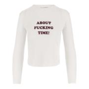 Stella McCartney Slogan Print Crew Neck Long Sleeve T-shirt White, Dam