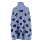 Dolce & Gabbana Ull Poncho med DG Logo Motif Blue, Dam