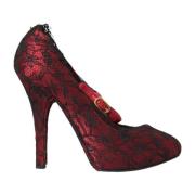 Dolce & Gabbana Röd Svart Spets Mary Jane Pumps Red, Dam