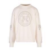 Palm Angels Vit Crewneck Sweatshirt med Studded Logo White, Herr