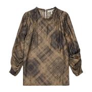 Munthe Feminin Blus med All-Over Print Brown, Dam