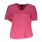 Gant Silke V-ringad Logot-shirt i Rosa Pink, Dam