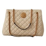 Versace Elegant Quiltad Läder Toteväska White, Dam