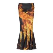 Balmain Draped Fire Tryckt Midi Kjol Multicolor, Dam