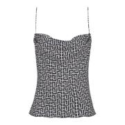 Balmain Monogrammönstrad cami top Black, Dam